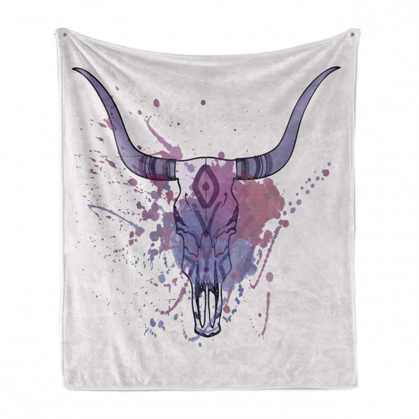 Essential Bull Skull Illustration Print with Themed Ornaments Cream Multicolor Ambesonne Longhorn Soft Flannel Fleece Throw Blanket 50 x 70 Cozy Plush for Indoor and Outdoor Use 